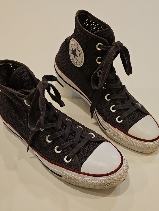 Converse Shoes - Converse Knit Pattern Gray High Top Mesh Sneakers  Size 7 Women's